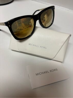 Michael Kors Cat Eye Sunglasses in Black with Gold Mirrored Lenses